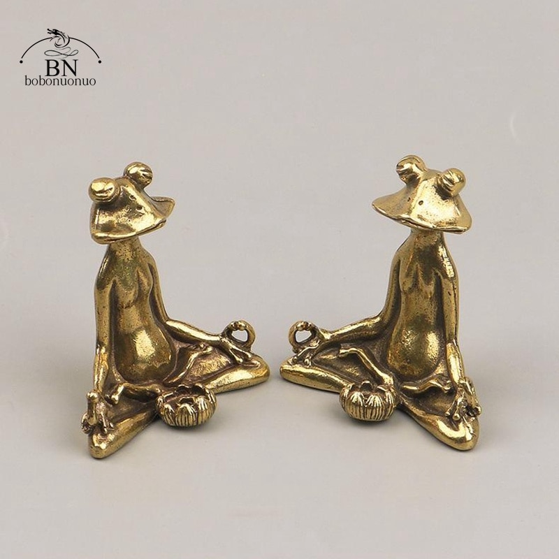 Retro Brass Meditate Zen Buddhism Frog Statue Small Ornament Copper Animal Sculpture Incense Burner Home Desk Decoration Tea Pet