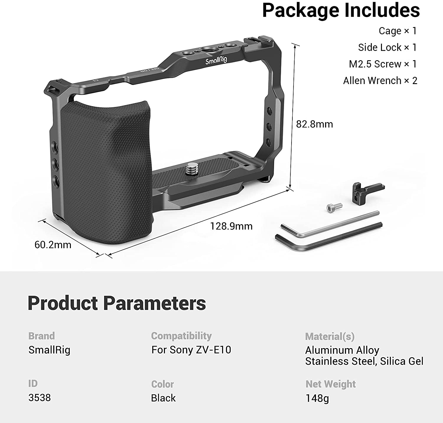 Smallrig ZV-E10 Kooi Met Grip En Ingebouwde Quick Release Plaat Voor Arca-Swiss Voor Sony ZV-E10 - 3538