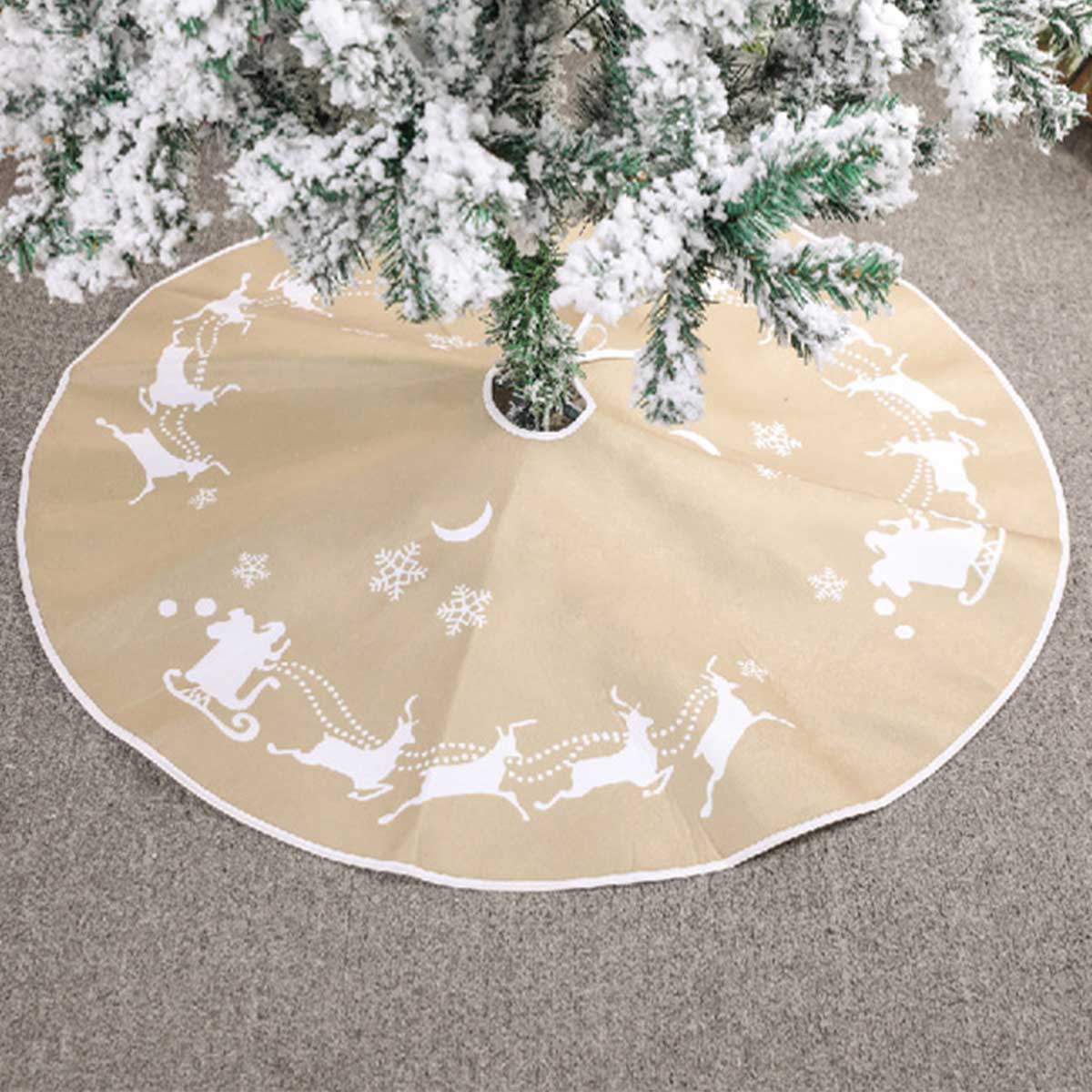 Christmas Tree Skirt Cartoon Deer Pulling Cart Tree Skirt Apron Christmas Party Decorations Arrivals