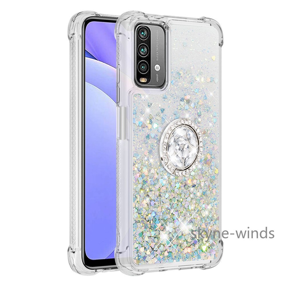 Para Xiaomi M3 Nota 9 4G Redmi 9 de 9T teléfono caso S21 Ultra 5G de diamantes de imitación anillo hebilla Anti-colisión de la funda con arena movediza coque: for Redmi9power case / 3