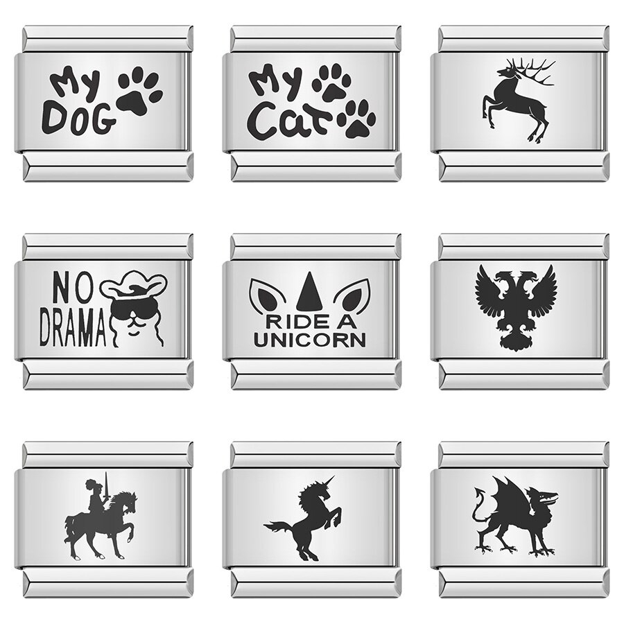 Hapiship Beliebte Einhorn Alpaka Katze Hund Fußspuren Charme Verbindet Fit 9mm Edelstahl Armband Schmuck, Der DJ197