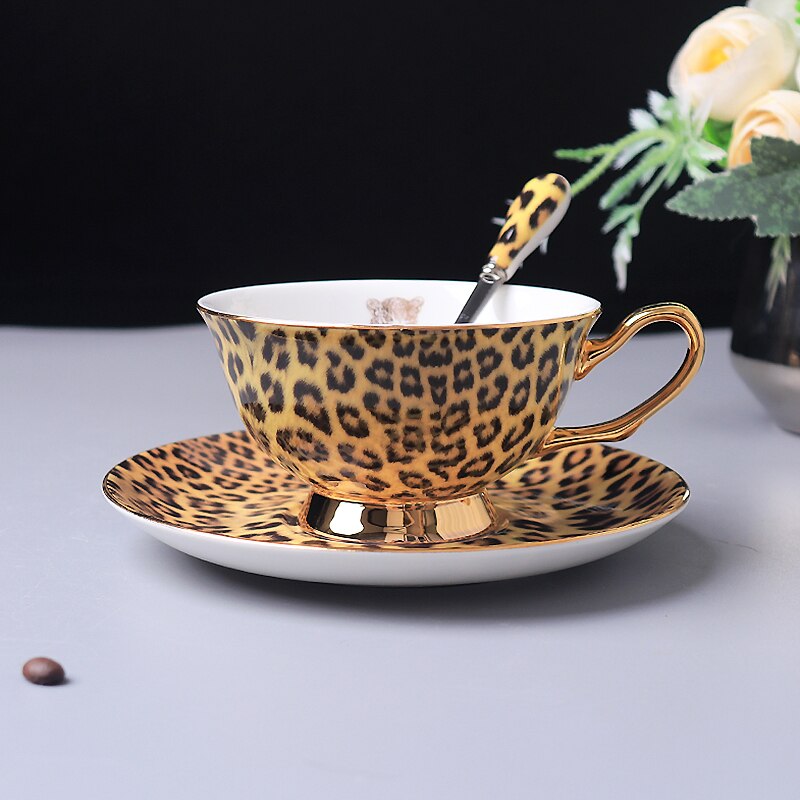 Leopard Print Coffee Set Bone China Coffeecup Saucer Creamer Sugar Jar Mugs Fruit Plate Ashtray Afternoon Tea Set For Home Kitch: Cup set 1