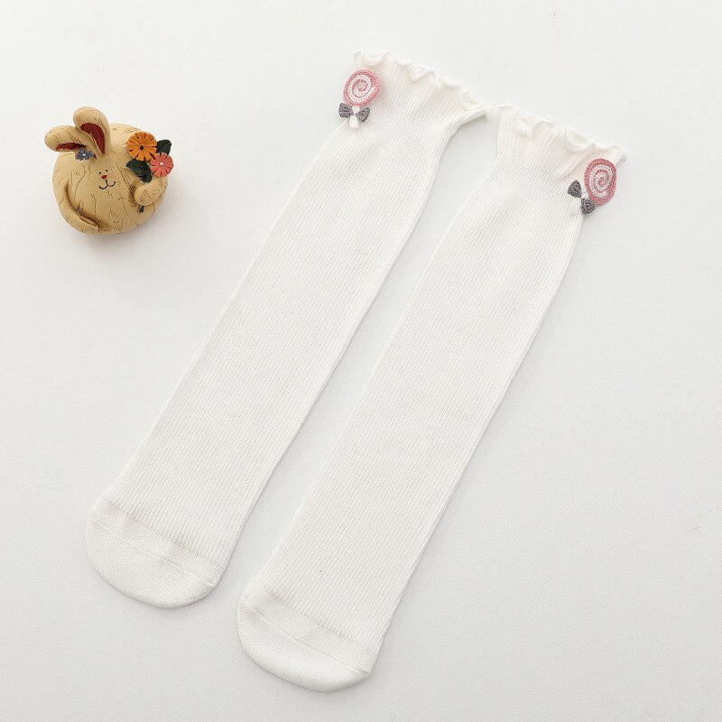 Tegneserie blomst baby pige sokker bløde nyfødte knæ høje baby sokker neonato spædbarn toddler lange sokker meia: Hvid