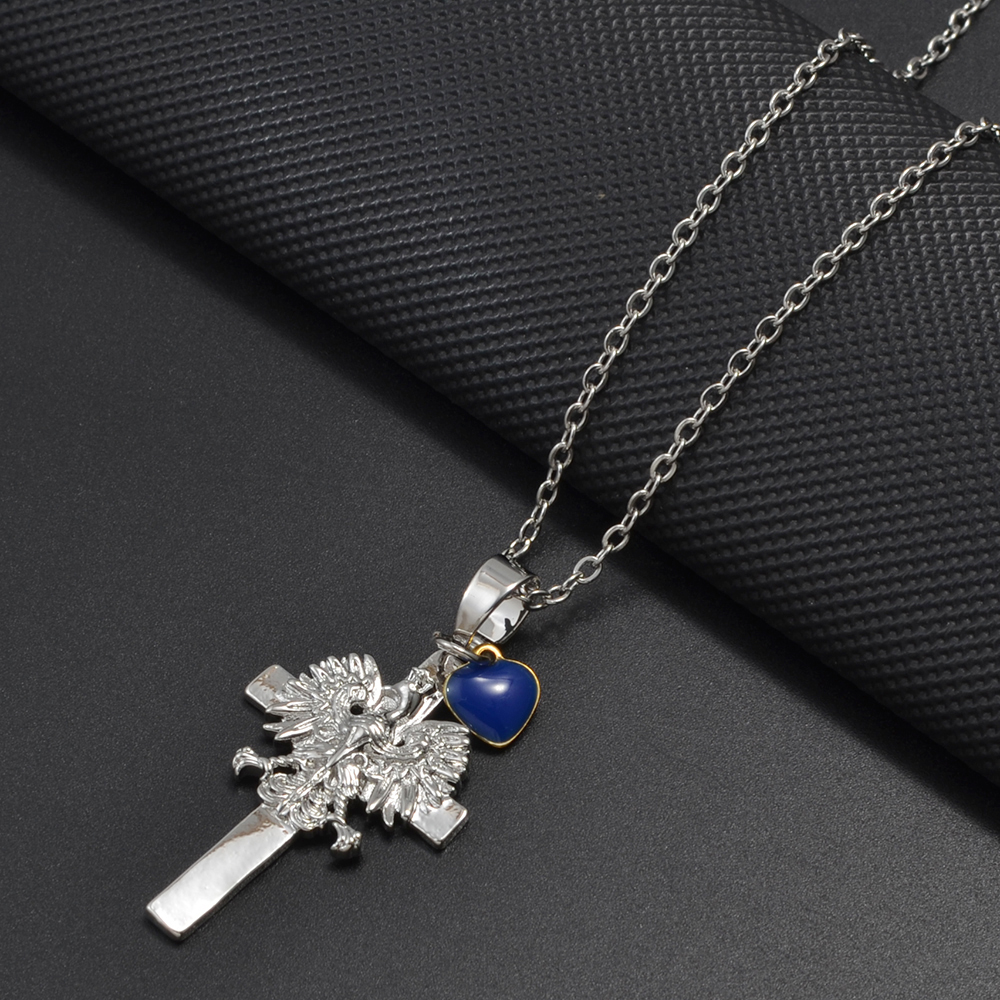 Anniyo Polen Adler überqueren mit Herz Anhänger Halsketten Pro Frauen Mädchen,Polska Stangen Schmuck #381061N