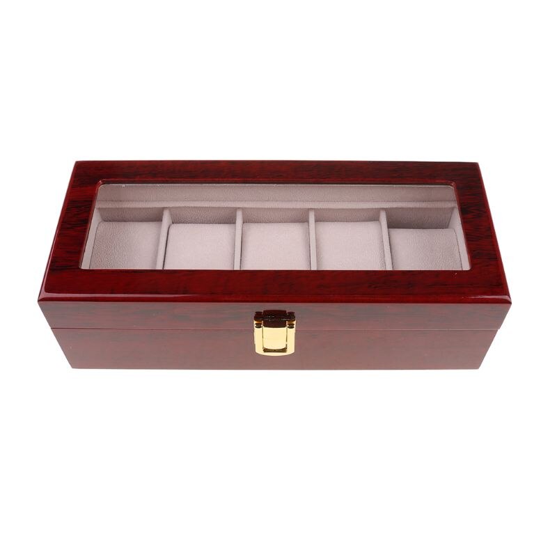 5 Slots Display Watch Boxes Wood Watch Storage Boxes Case With Lock Wooden Watch Jewelry Box