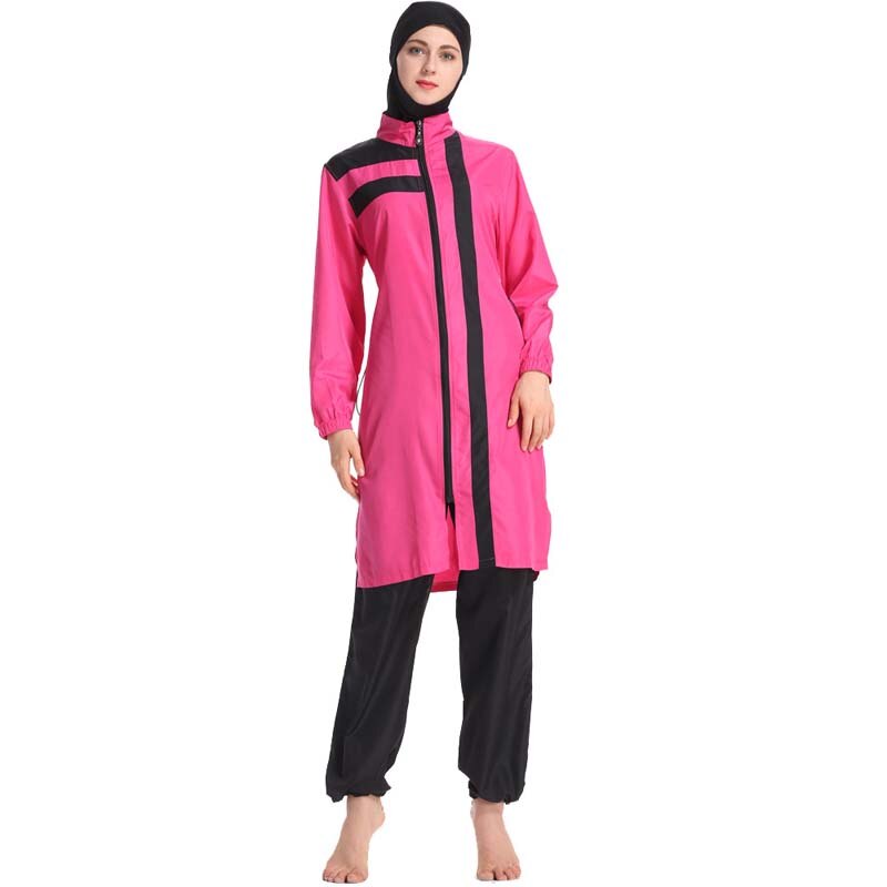 BAILUNMA Burkinis muslim swimwear Islamic Swim Wear stitching style Conservative Muslim Swimsuit Beach Swimming Islamic Suits: Rose red / M