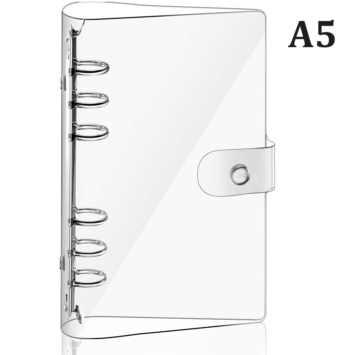 Transparent Soft PVC Binder Cover Snap Button Closure Filler Paper Case 6-Ring for 6-Hole Planner Pages Refill Insert A5 A6 A7: A5