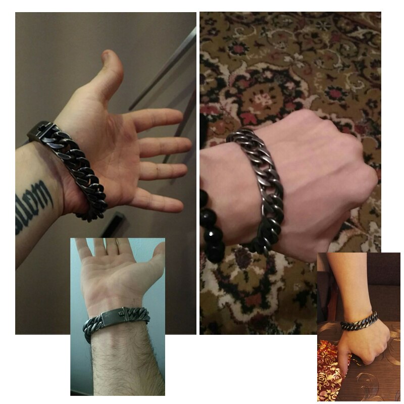 Trustylan vintage sort rustfrit stål armbånd herre rombe tykt kædeled herre armbånd armbånd smykker