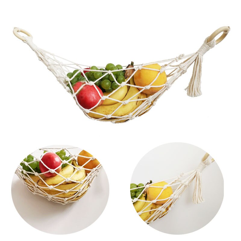 Hamac à fruits, gain de place, légumes, banane, porte-fruits, filet avec crochet pour suspendre le panier pour armoire, décor de cuisine nordique Boho