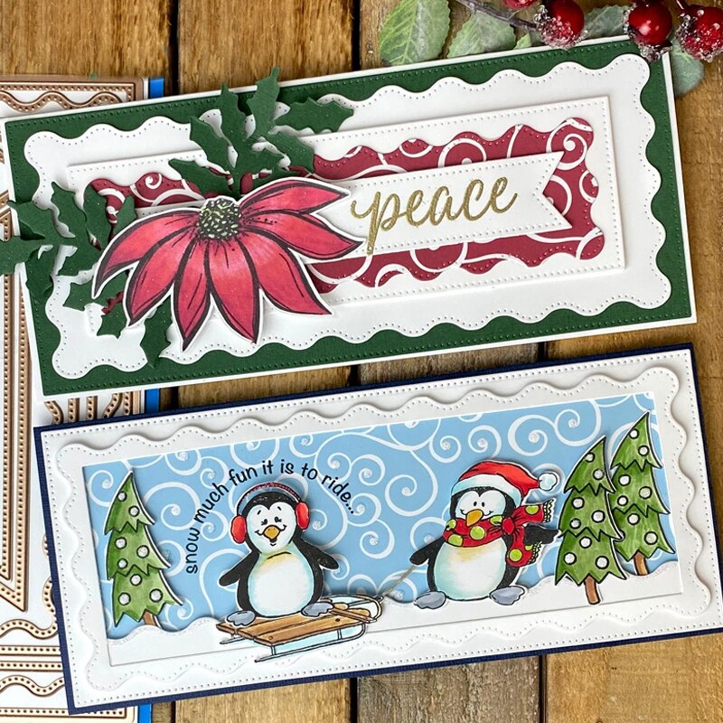 Slim Wavy Rectangle Frame Background Cutting Dies DIY Scrapbook Card Album Make Crafts Stencil Supplies Dies