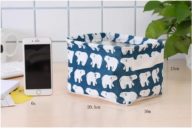 Waterproof Linen Storage Basket for Toys, Sundries, Cosmetics, Underwear and Office Stationery, Desktop Storage Organizer