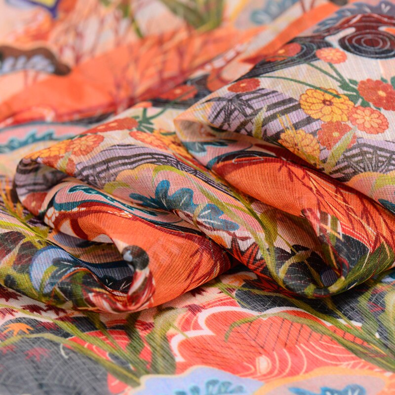 140cm digital printing silk linen fabric 12mm Chinese silk fabric cheongsam dress natural linen fabric linen cloth