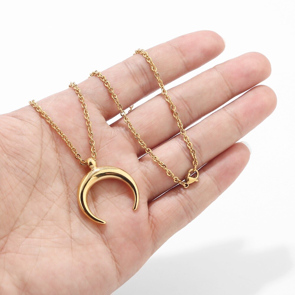 thumbnail image 2 of New Glow In The Dark Moon Crescent Necklace - Stainless Steel Chain & Pendant 2 of 9