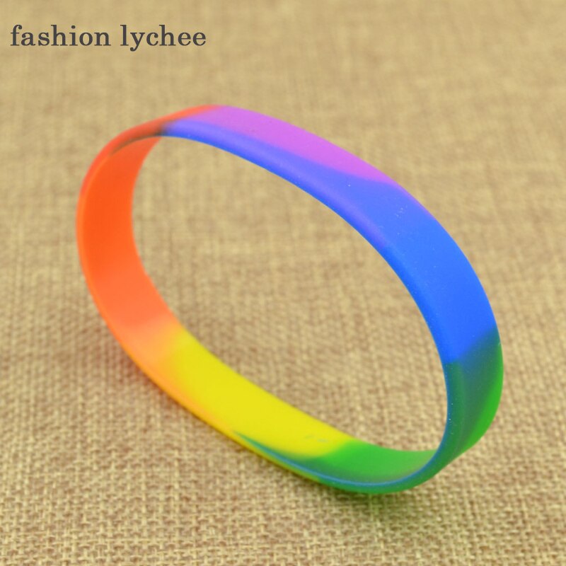 lychee Regenboog Gay Pride Liefde Siliconen Rubber Armband Polsband Multi Kleur Sport Bangle Unisex Sieraden Willekeurige Kleur