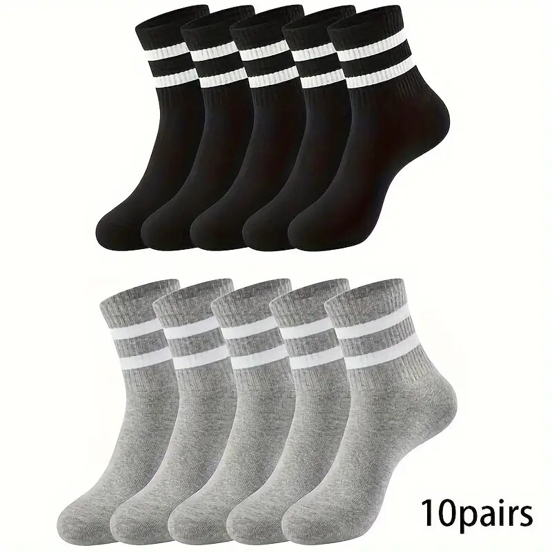 6/10/15/20 Pairs Men Socks Spring Autumn Casual Black White Striped Socks Breathable Mid Tube Sock High Round Neck Socks: Green Red