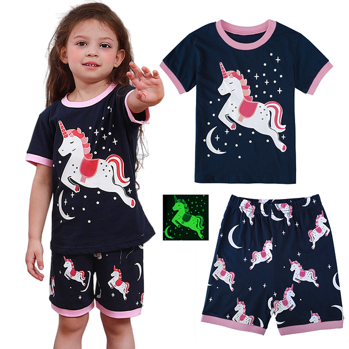 Meisjes pyjama sets kinderen eenhoorn pyjama peuter zomer nachtkleding cartoon nachtkleding kleding 2-10 jaar: Donkergrijs / 7