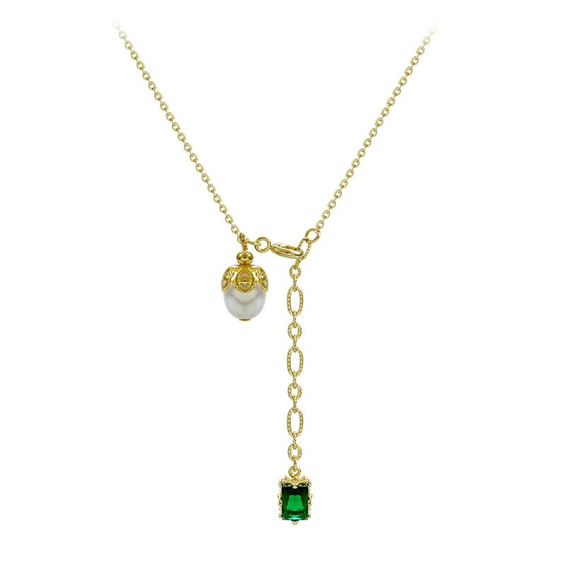 Koreansk trendy grøn krystal imiteret perle chokers halskæder til kvinder vanddråbe vedhæng halskæde smykker