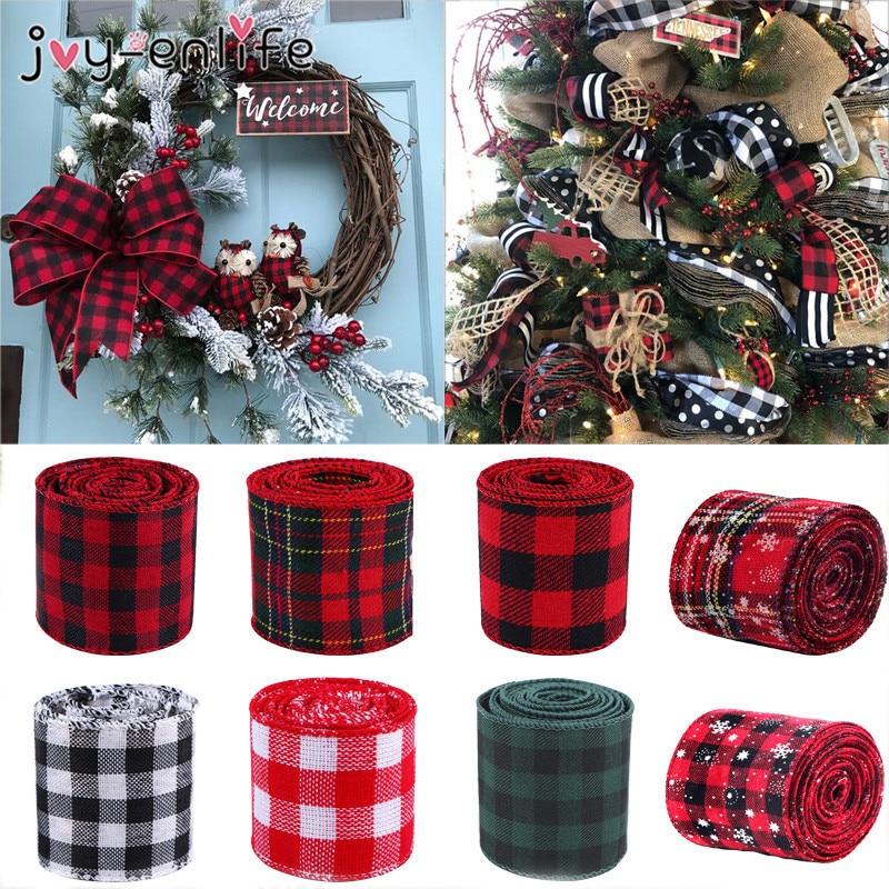 6m kerstversieringen, geruite linten, gingham lint voor kerstboomkrans, strikken, kerstcadeautjes voor het jaar navidad