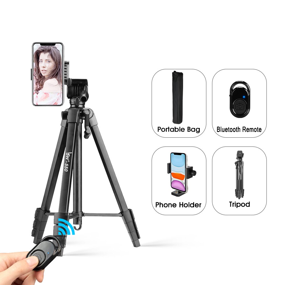 Camera Tripod 150cm/60-Inch for DSLR with Phone Holder &amp; Remote/Aluminium Fluid Head Video Selfie Photography Telescope Tripod: Holder remote Tripod