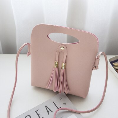 Daunavia mærke kvinder kvindelig pu læder skuldertaske simpel dame slik farve kvast bøtte tote minihåndtaske: Lyserød