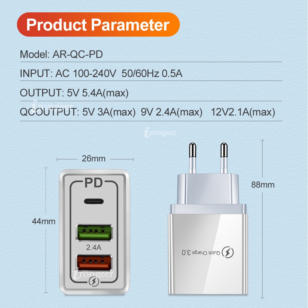 Chargeur rapide 4.0 3.0 PD USB 30W QC4.0 QC3.0 USB Type C chargeur rapide pour iPhone 11 X Xs 8 Xiaomi téléphone iPAD PD chargeur