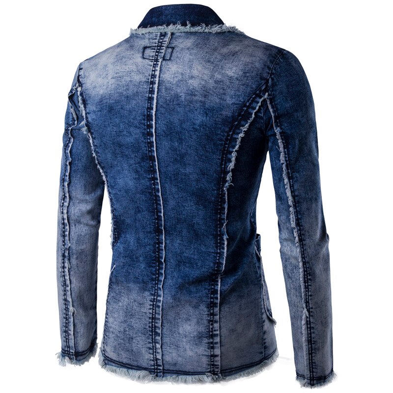 LOVZON Casual Denim Jacket Suit Men Spring Blazer Slim Fit Masculino Trend Jeans Suit Jean Jacket Men