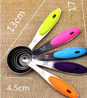 Cuchara-cucharas medidoras de acero inoxidable para cocina, utensilios de cocina para hornear, Color caramelo, NR 001, 5 unidades por lote: Black