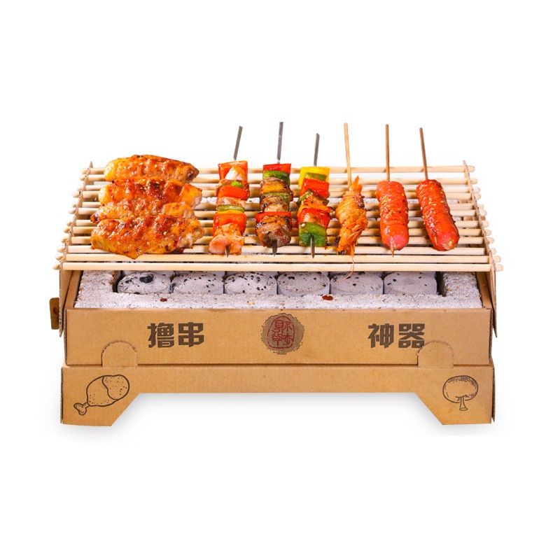 Disposable BBQ Grill Smokeless Portable Barbecue Grills Charcoal Single Use Biodegradable Mini Grill for Outdoor BBQ Camping