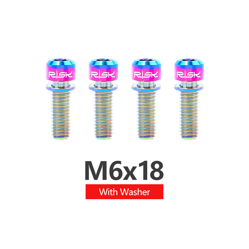 RISK 4pcs M6x18mm M6x20mm Titanium Alloy Mountain Bike Disc Brake Fixing Bolts Screws With Washer for MTB Bicycle: 18mm Rainbow