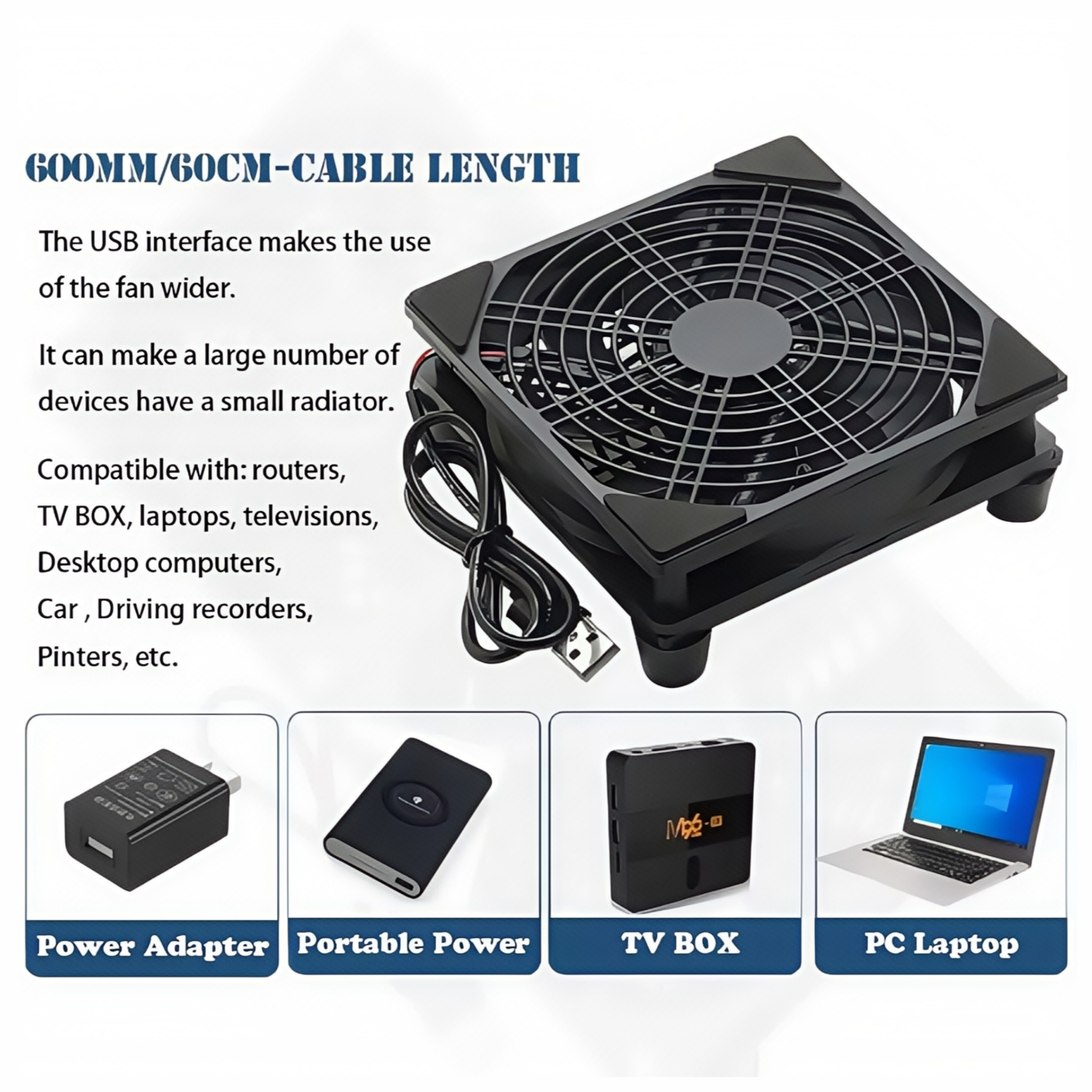 CX FUTRUE USB-Schnittstellen-Lüfter, 5 V, 120 mm ABS, Laptop/Computer/Handy/Router kann mit einer Geschwindigkeit von 1400.