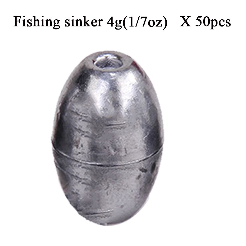 Plomos de pesca con forma de oliva, pesas de tiro dividido, accesorios de aparejos de pesca, 0,35g-20g: 50pcs 4g