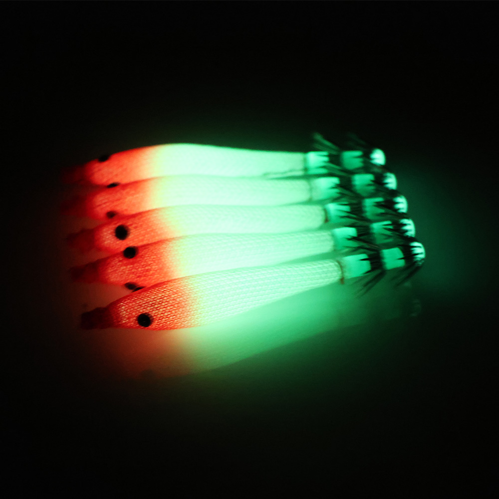 Señuelos de pesca fluorescentes, 5 uds., 6cm, 7cm, 9cm, 11cm, anzuelo de calamar, plantillas de sepia, cebo, camarones de madera, aparejos de pesca de mar ﻿