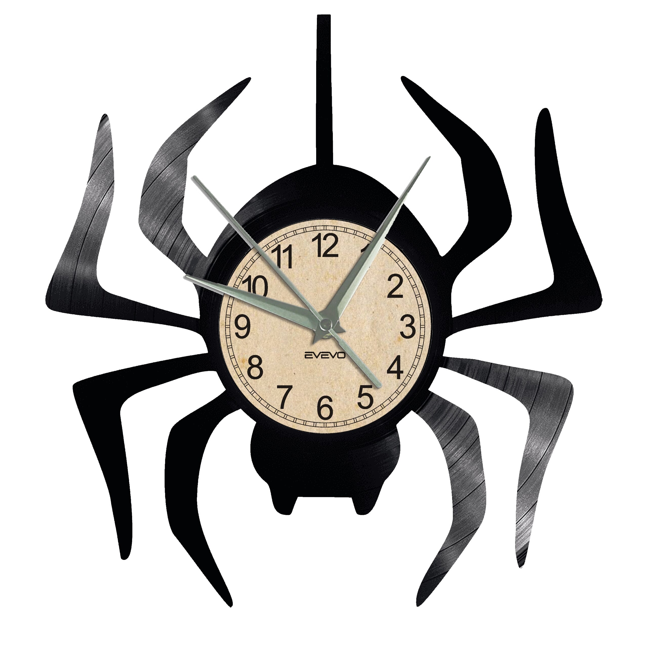 Reloj de pared de araña reloj Retro de vinilo hecho a mano Vintage estilo habitación decoración del hogar gran reloj de
