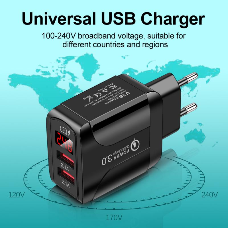 2.4A USB Plug Travel Charger 2 Port Fast Multiple Charger With Interchangeable Multi-specification Fast Charging Charger