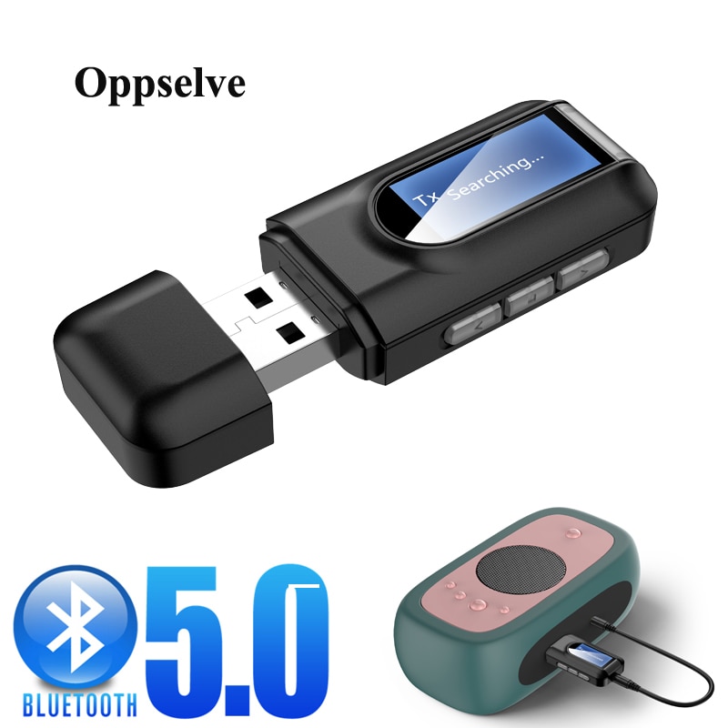 2in1 Bluetooth USB 5.0 Receiver Transmitter LCD Display 3.5MM AUX RCA Stereo Wireless Adapter Dongle For PC TV Car Headphones