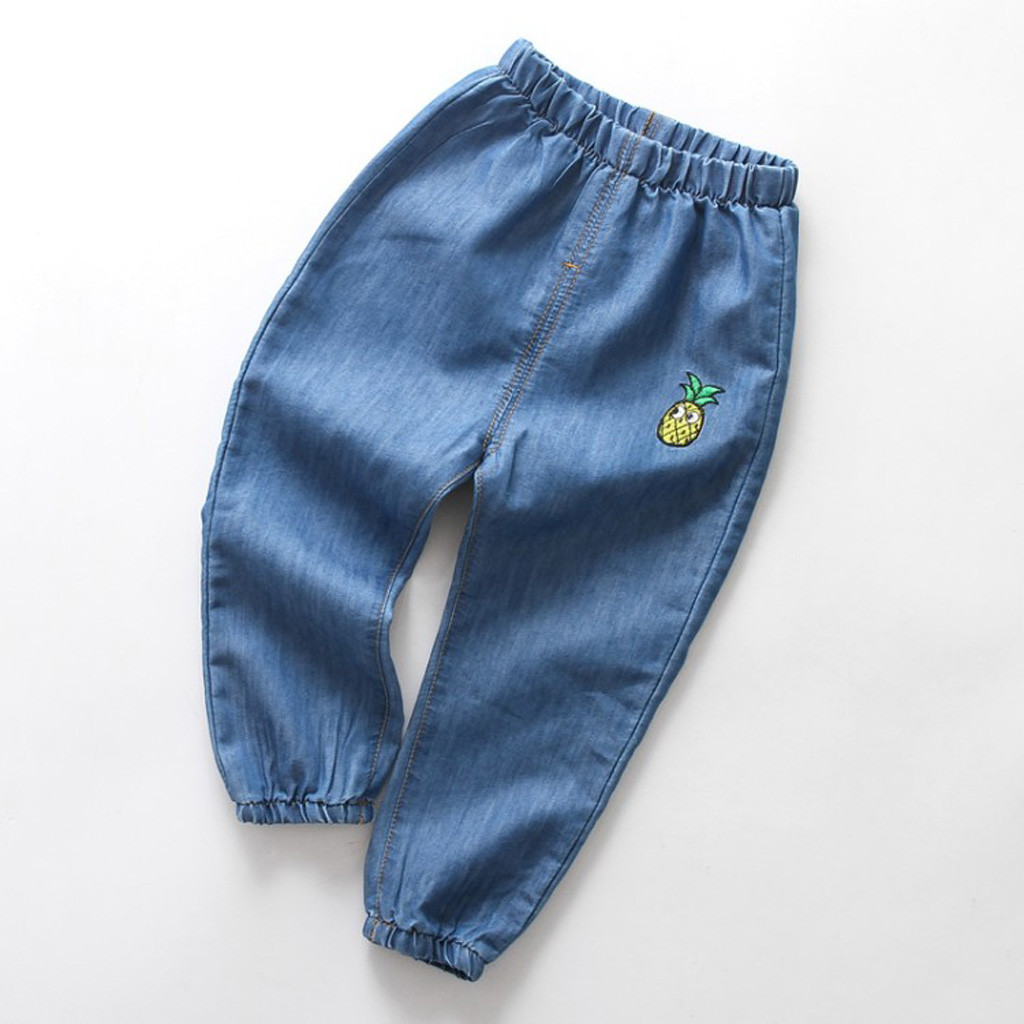 Jongens Broek Lange Broek Voor Meisje Kinderen Baby Jeans Cartoon Gat Denim Lange Broek Elastische Taille Jeans Kleding # C: C / 5T
