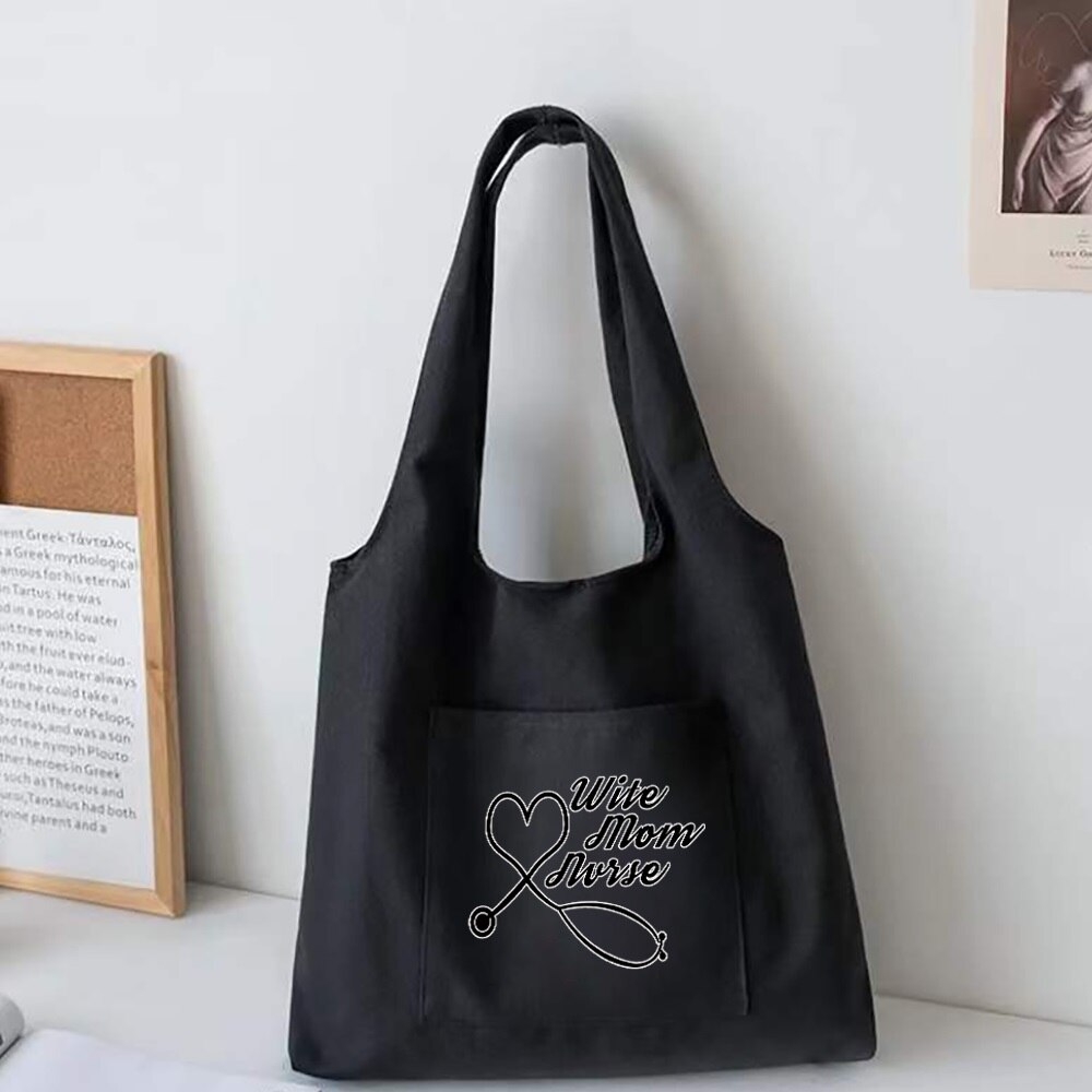 Ladies Shopping Tote Bag Reusable Shopper Organizer Casual Canvas Large Capacity Foldable Nurse Printed Shoulder Bag Handbag: 5Nurse013