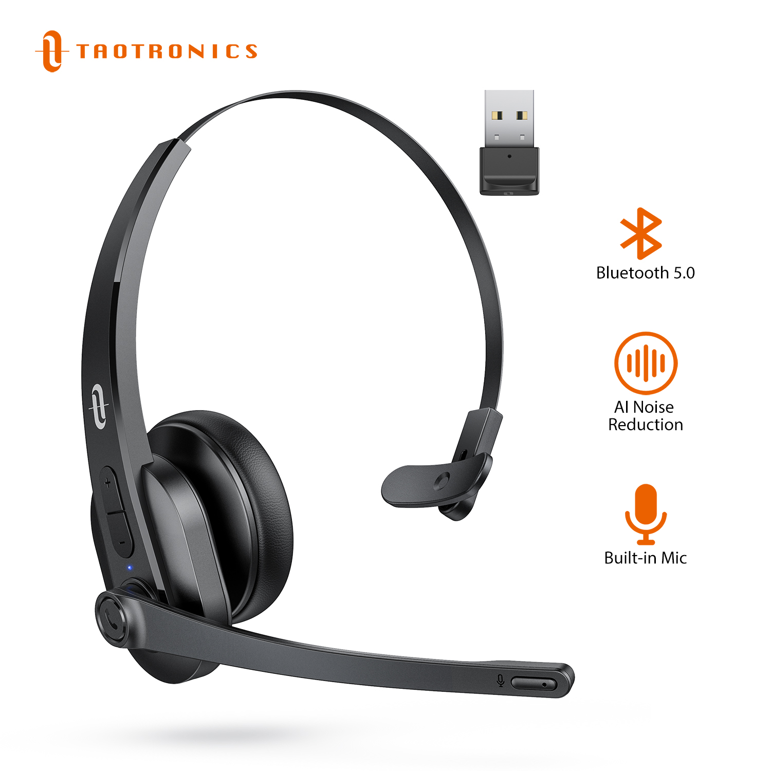 TaoTronics-auriculares inalámbricos SoundLiberty 41 Ver5.0, cascos con micrófono y cancelación de ruido IA, con Dongle USB, para centro de llamadas