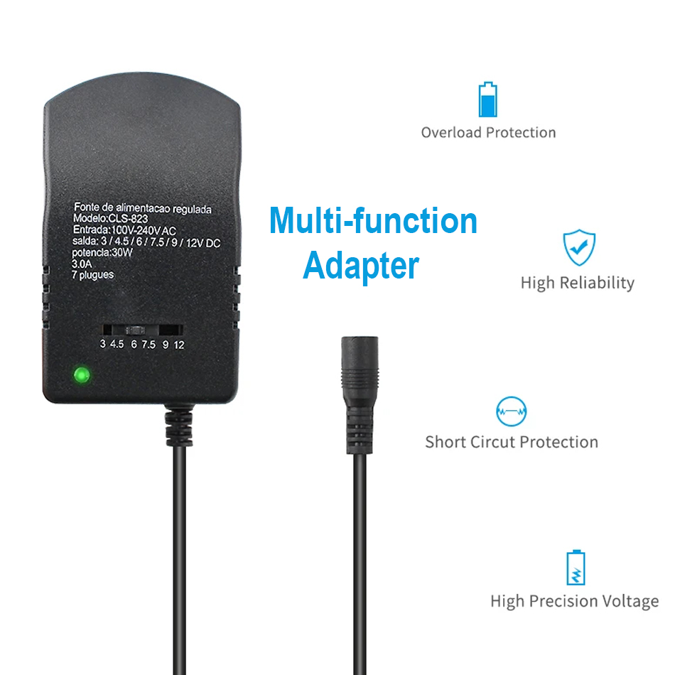 Adjustable Adapter Power Supply Charger Multi Voltage AC 220V TO DC 3V 4.5V 6V 7.5V 9V 12V EU US Converter Adapter Plug 7 30W