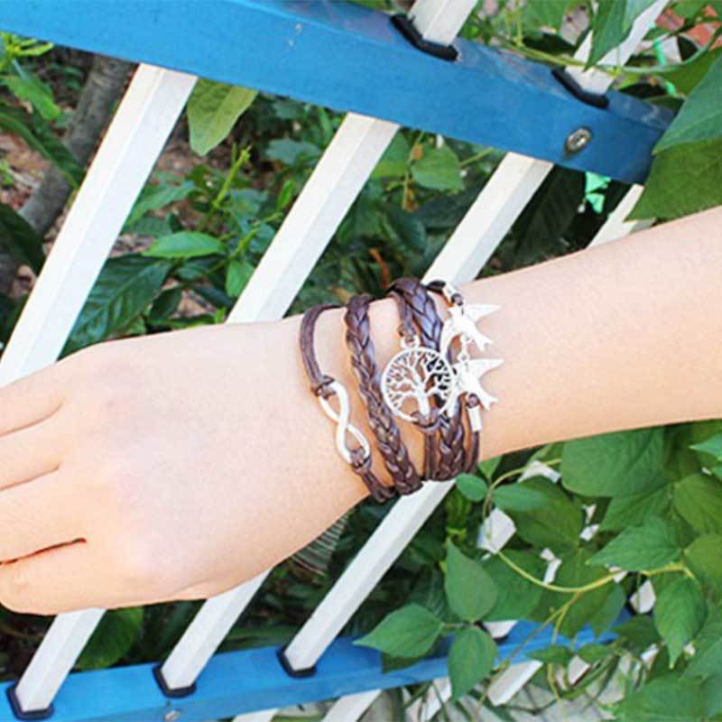 Christmas Tree Bird Multi-layer Bracelet Retro Hand-woven Bracelets for Men Trendy Rope Chain Bangle Bracelet Jewelry