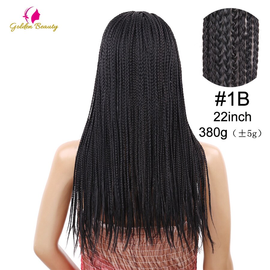 Golden Beauty 22inch Long Braided African Wig Box Braids Wig Natural Black Synthetic Braiding Hair Wig for Black Women: Default Title