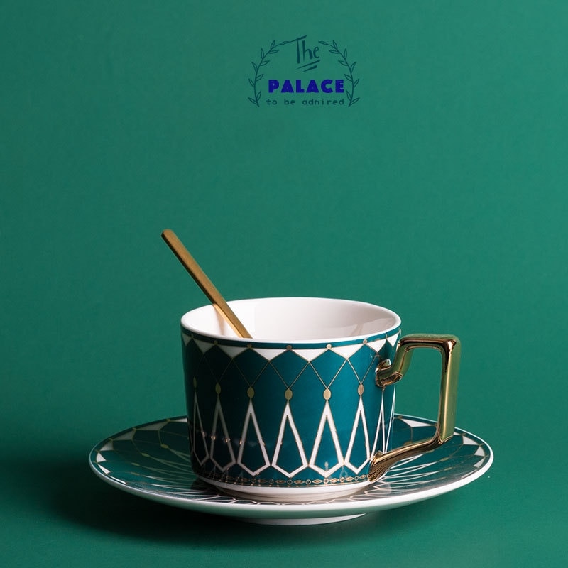 British Style Luxury Coffee Cup and Saucer Set with Gold Spoon Ceramic Cappuccino Afternoon Tea Cup Box Set 200ml