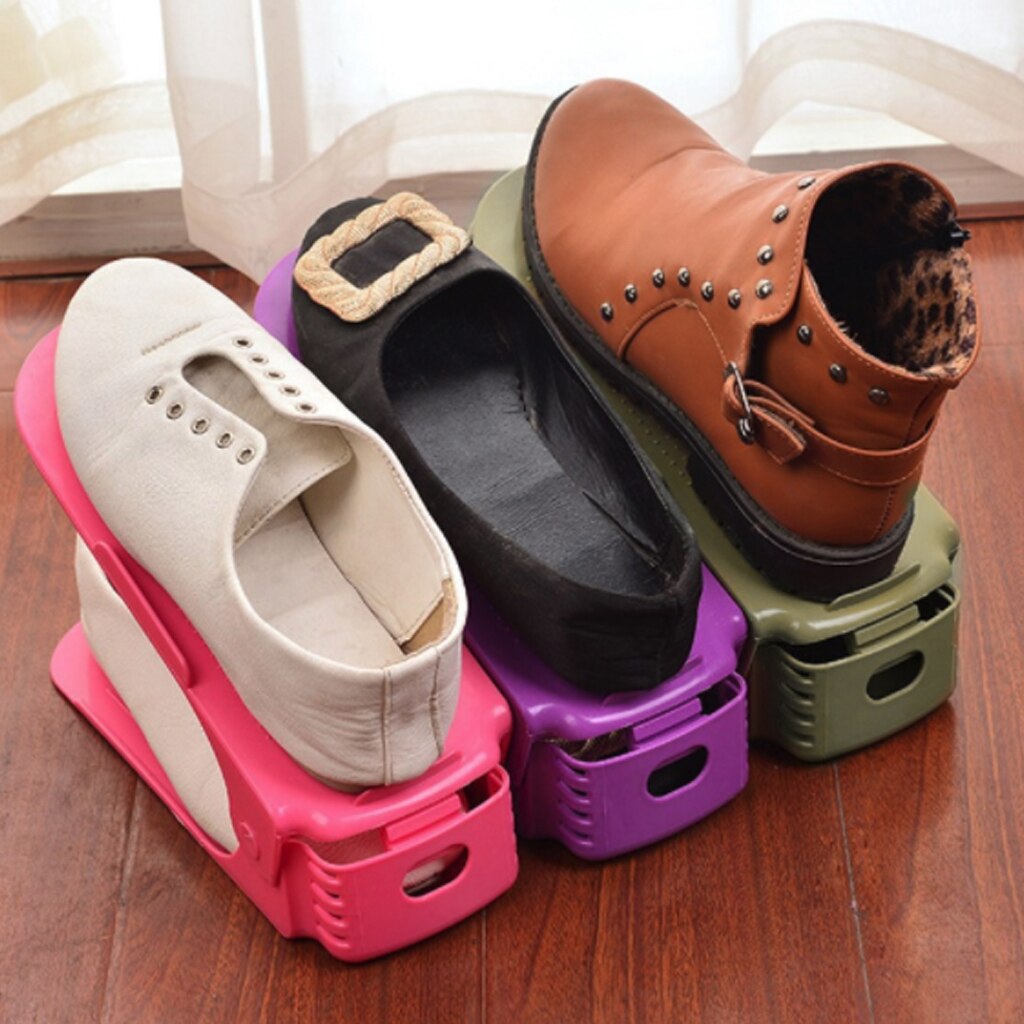 10 teile/los dauerhaft Einstellbare Schuh Veranstalter Schuhe Unterstützung Slot Platzsparende Schrank Schrank Stehen Schuhe Lagerung Gestell Schuhkarton
