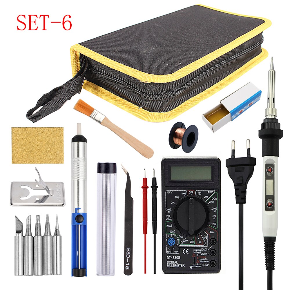 Stazione di penna dissaldante per rilavorazione di saldatura elettrica digitale LCD a temperatura regolabile per saldatore 80W con Set di punte per filo di saldatura: 110V US Plug / SET-6