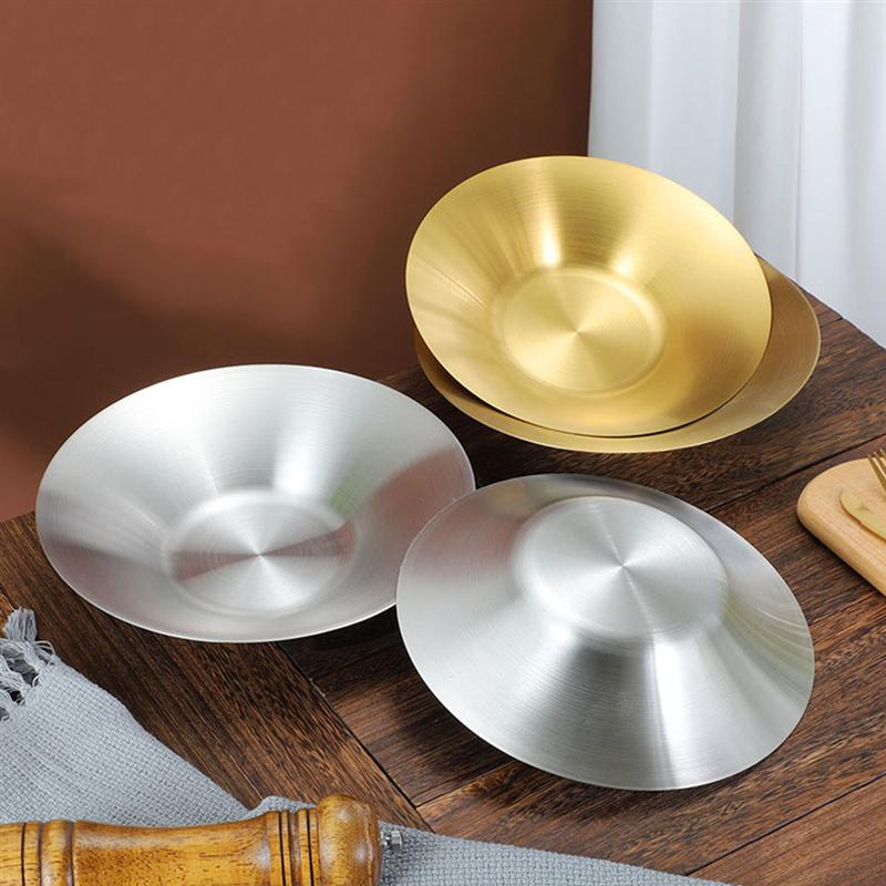 Stainless Steel Plate For Eating Stainless Steel Dish Round Dish Plate Cuisine Storage Plate Vegetable Mixed With Pasta Plate