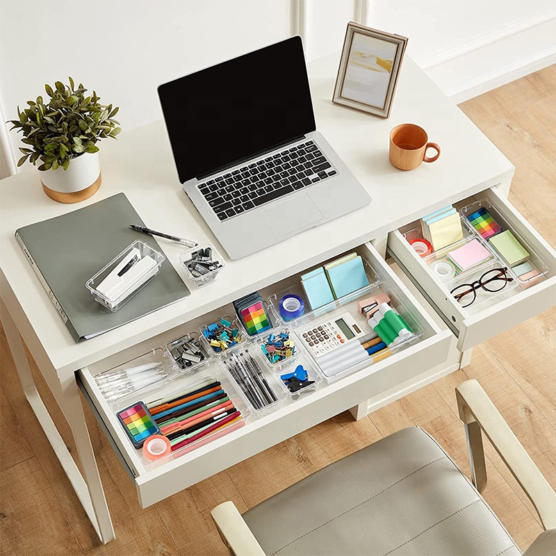 28 PCS Clear Drawer Organizers Set 4-Size Versatile Bathroom and Vanity Drawer Organizer Trays Storage Bins for Bedroom Kitchen