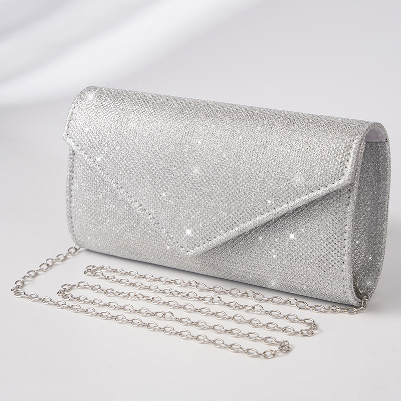 Bolso de noche tipo sobre para mujer, bolsos de hombro con cadena y purpurina, bolso largo plateado brillante, bolsos de mano para de boda, Mini bolso