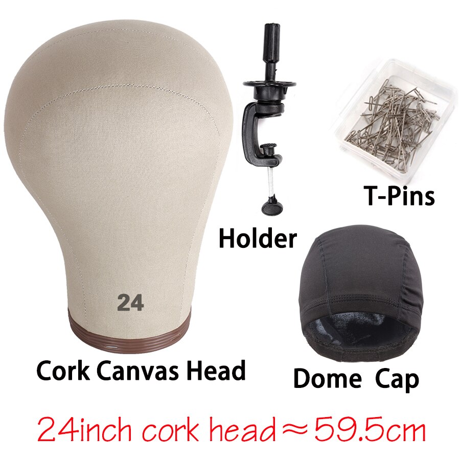 Alileader-Cabeza de bloque de lona de corcho suave para peluca, Kit de fabricación de pelucas, maniquí de , 21, 22, 23 y 24 pulgadas: 24 Cork Head Gift