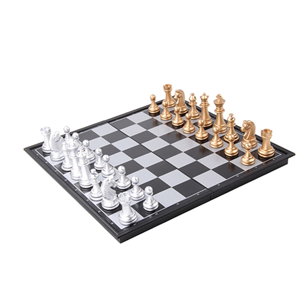 International Chess Set with Folding Chess Board and Classic Handmade Standard Pieces Metal Chess Set for Kids Adults