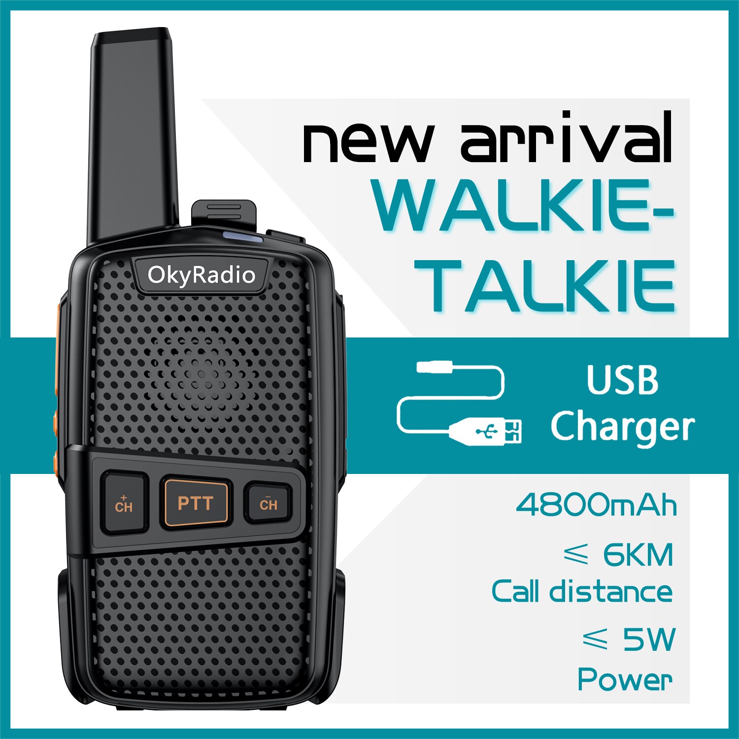 2022 Hot 5w lavoro walkie-talkie 6km chiamata 4800mAh batteria OkyRadio portatile impermeabile walkie-talkie forte anti-goccia Dropshipping